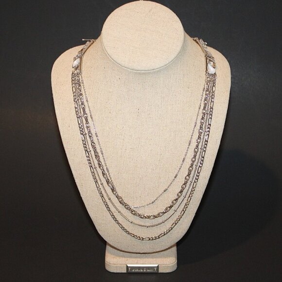 Thalia Sodi Necklace Multi-Strand Crystal Embellished 30" Statement Silver-Tone - Picture 1 of 6